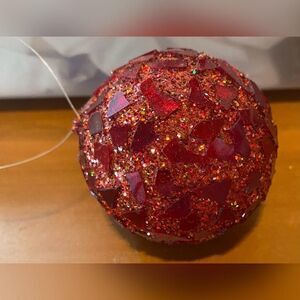 Vintage Red Glitter Christmas Bauble Small Hanging Tree Ornament Decor